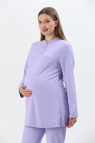 Premium PUCCA Hamile Cerrahi Üst Uzun Kol - Lila