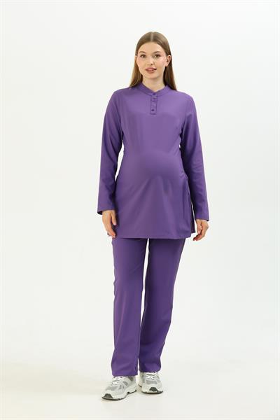 Premium PUCCA Hamile Cerrahi Üst Uzun Kol - Mor