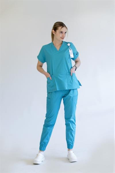 SELANİK - V Yaka Jogger Doktor Hemşire Cerrahi Takım - Turkuaz Yeşili