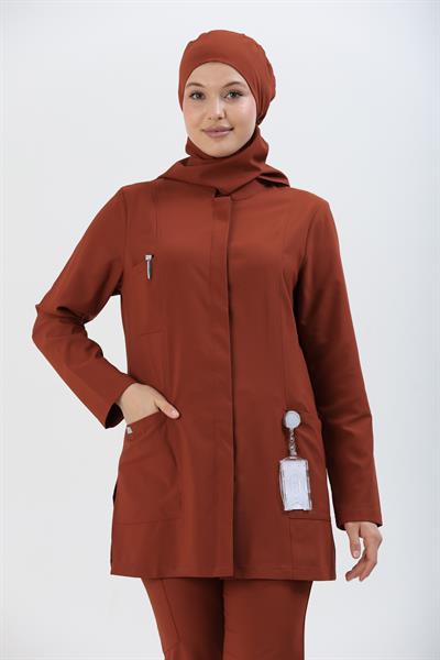 Premium ZAYAH Cerrahi Tesettür Üst - Kiremit