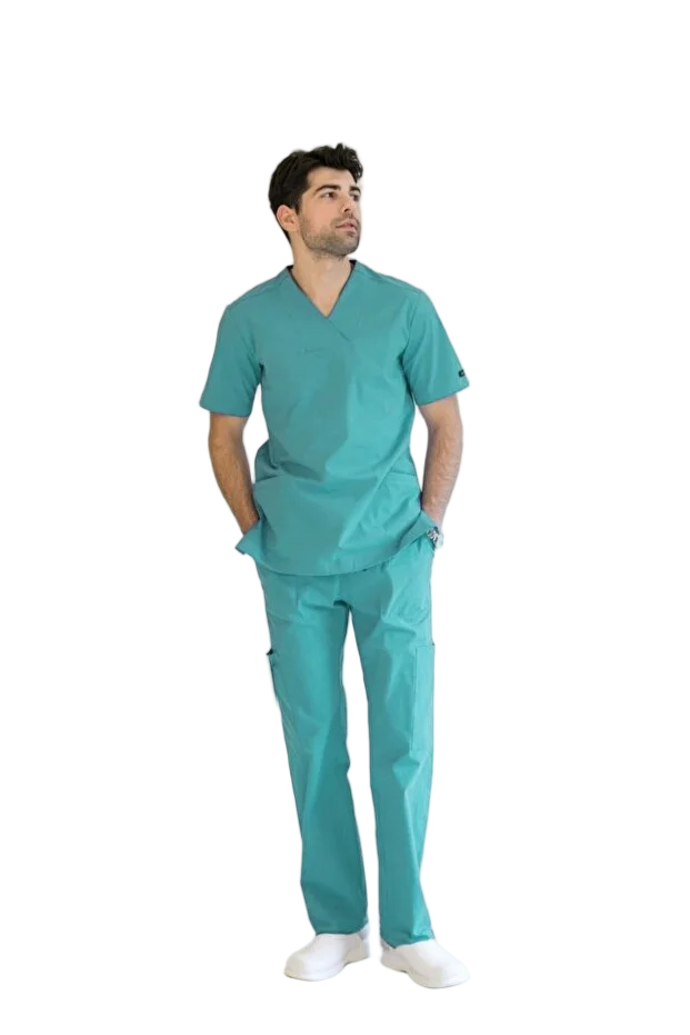 OCEAN - Zarf Yaka Likralı Doktor-Hemşire Cerrahi Takım - Turkuaz Yeşili