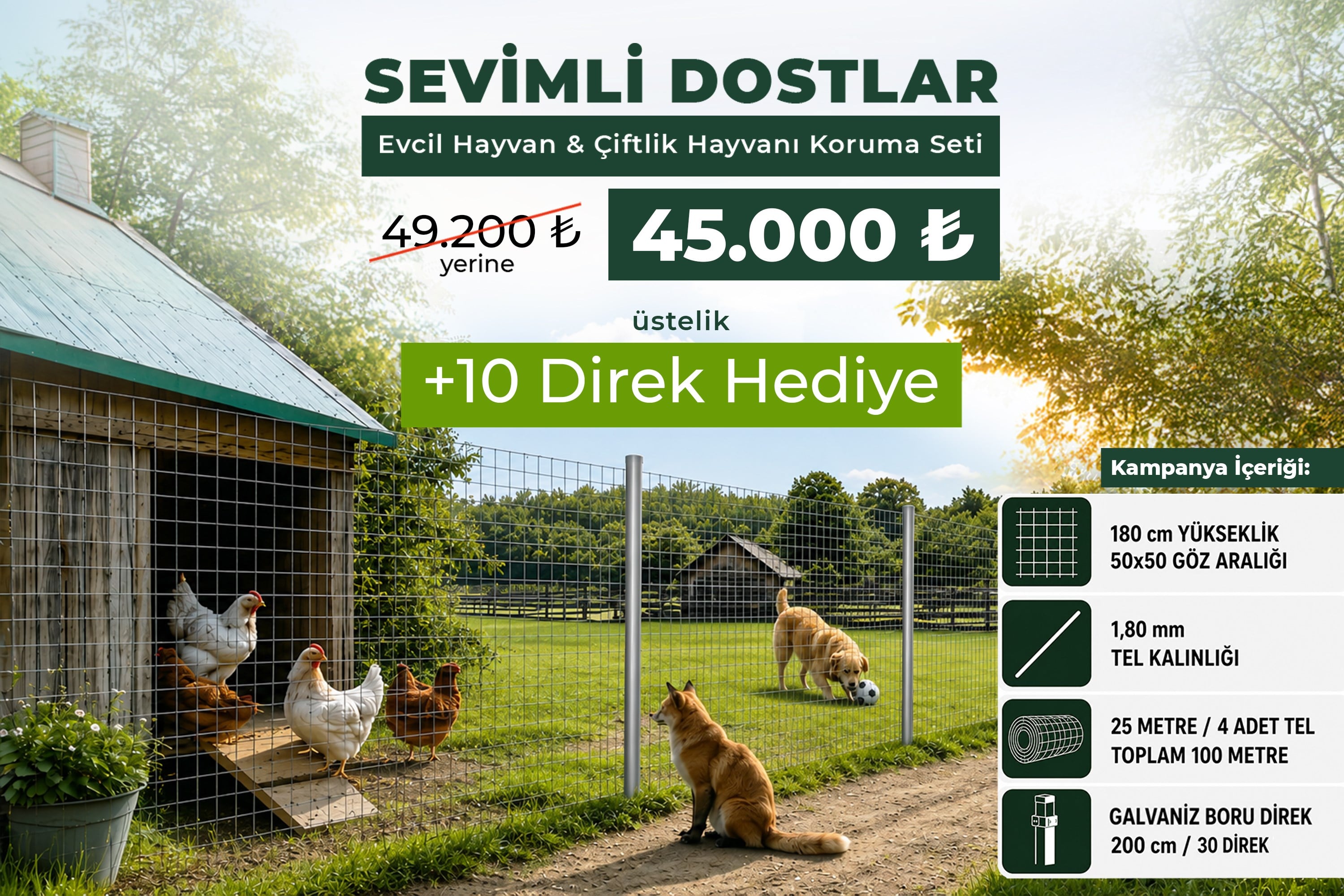 Punta Kaynaklı Tel Çit Paketi - Evcil veya Kümes Hayvanı Çiti