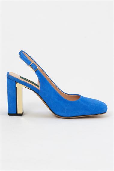 El Yapımı Mavi Süet Deri Kadın Topuklu Ayakkabı A4280