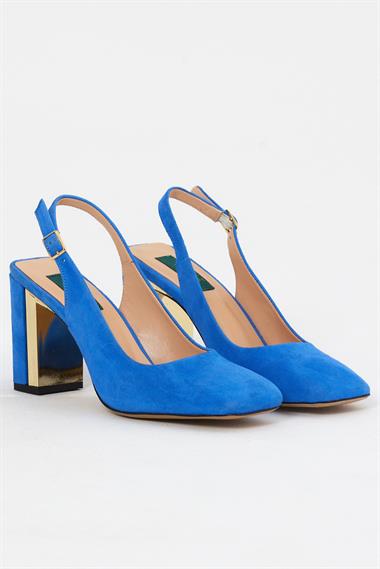 El Yapımı Mavi Süet Deri Kadın Topuklu Ayakkabı A4280