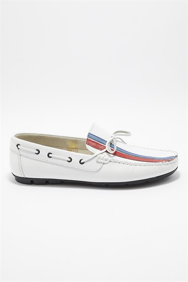 J Club Hakiki Deri El Yapımı Beyaz Loafer Erkek Ayakkabı BM2069