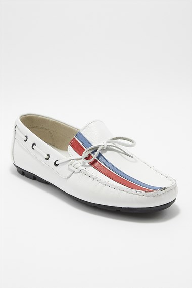 J Club Hakiki Deri El Yapımı Beyaz Loafer Erkek Ayakkabı BM2069