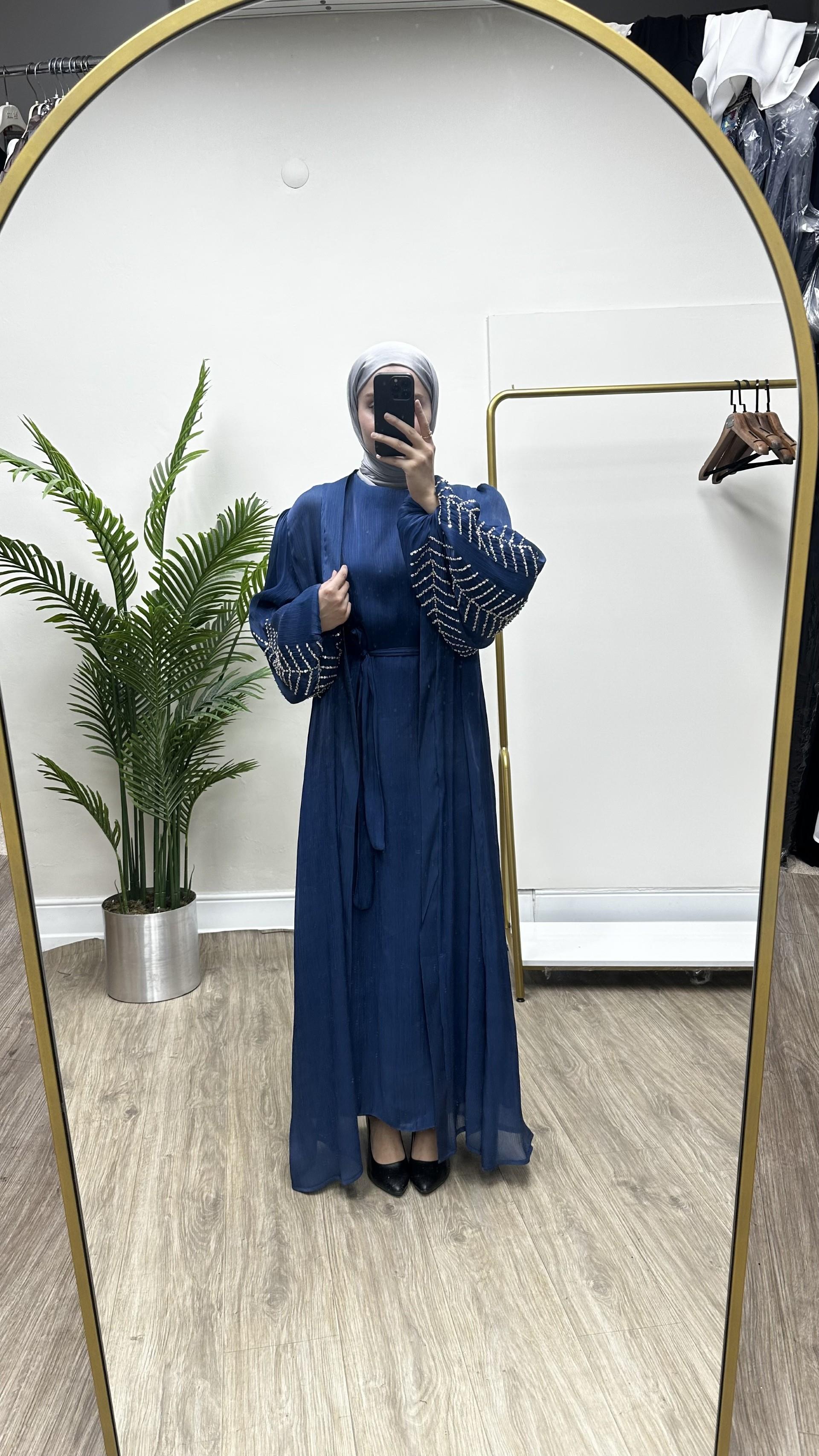 Kolları Taşlı Saten Abaya