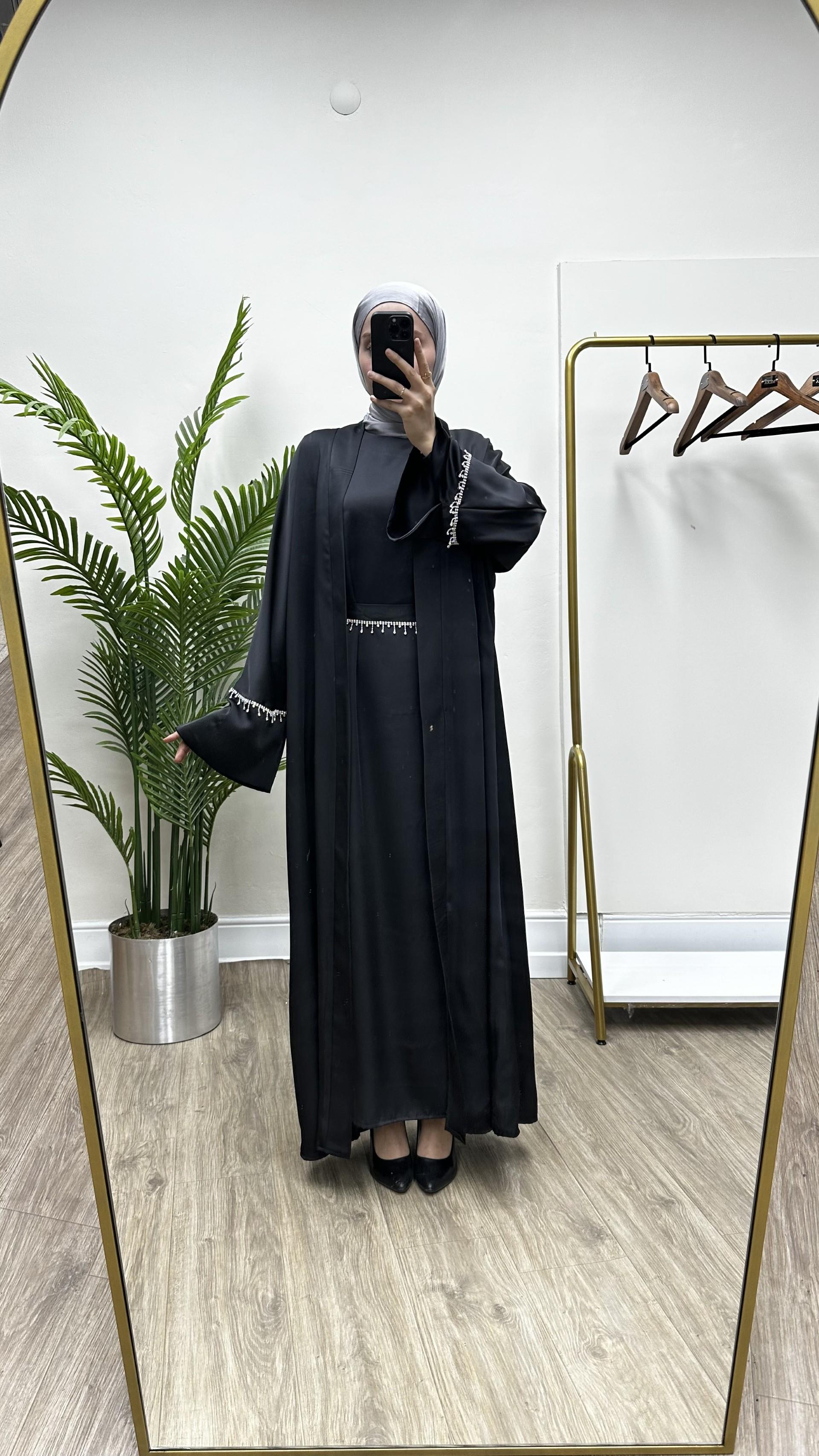 Taş Detaylı Saten Abaya