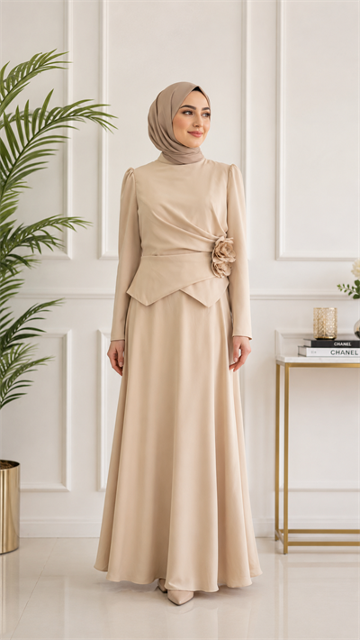Elif Gül Detaylı Tesettür Abiye Elbise