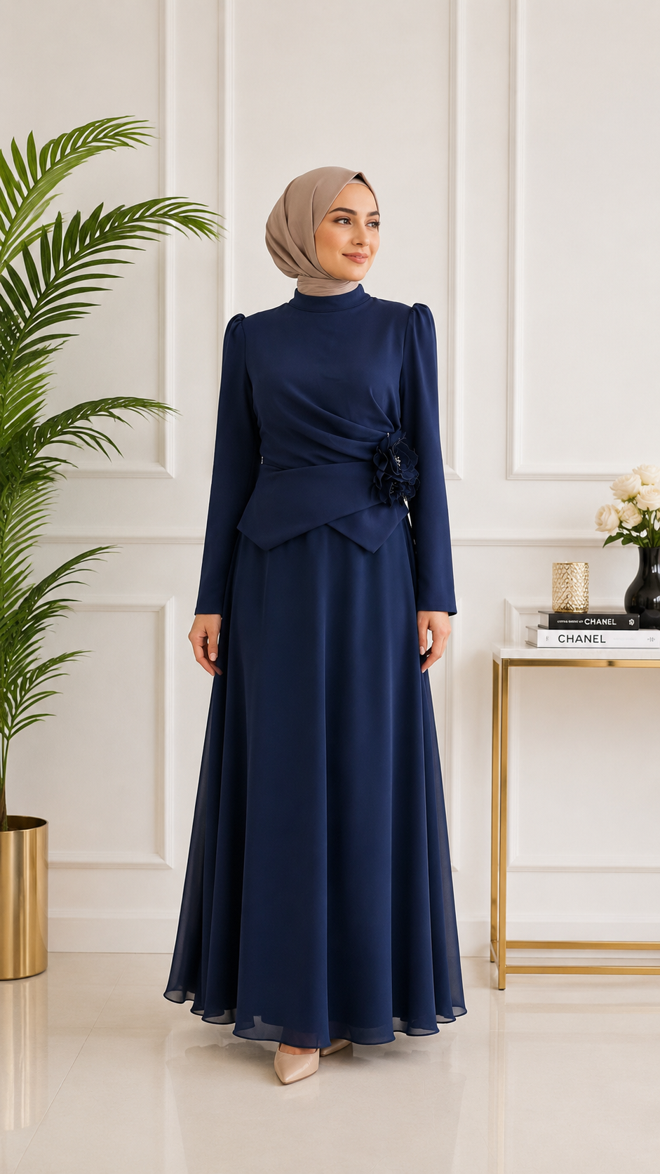 Elif Gül Detaylı Tesettür Abiye Elbise