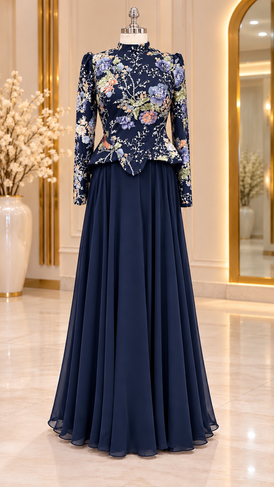 Jasmine Çiçek Nakışlı Tesettür Abiye Elbise