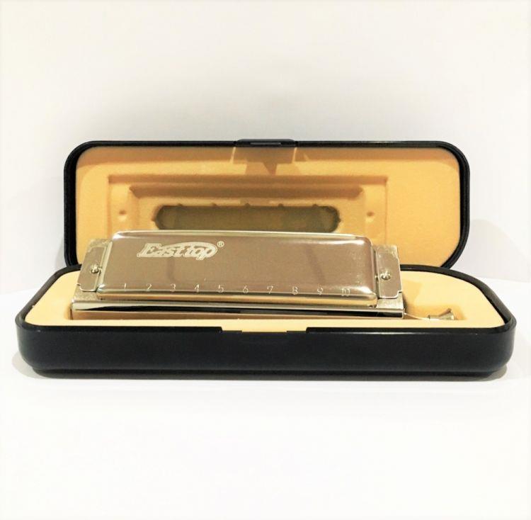 EAST TOP T10-40 Harmonica Bakır Gövde / Kromatik Pompalı / 10 Delikli / Gümüş Renk Mızıka
