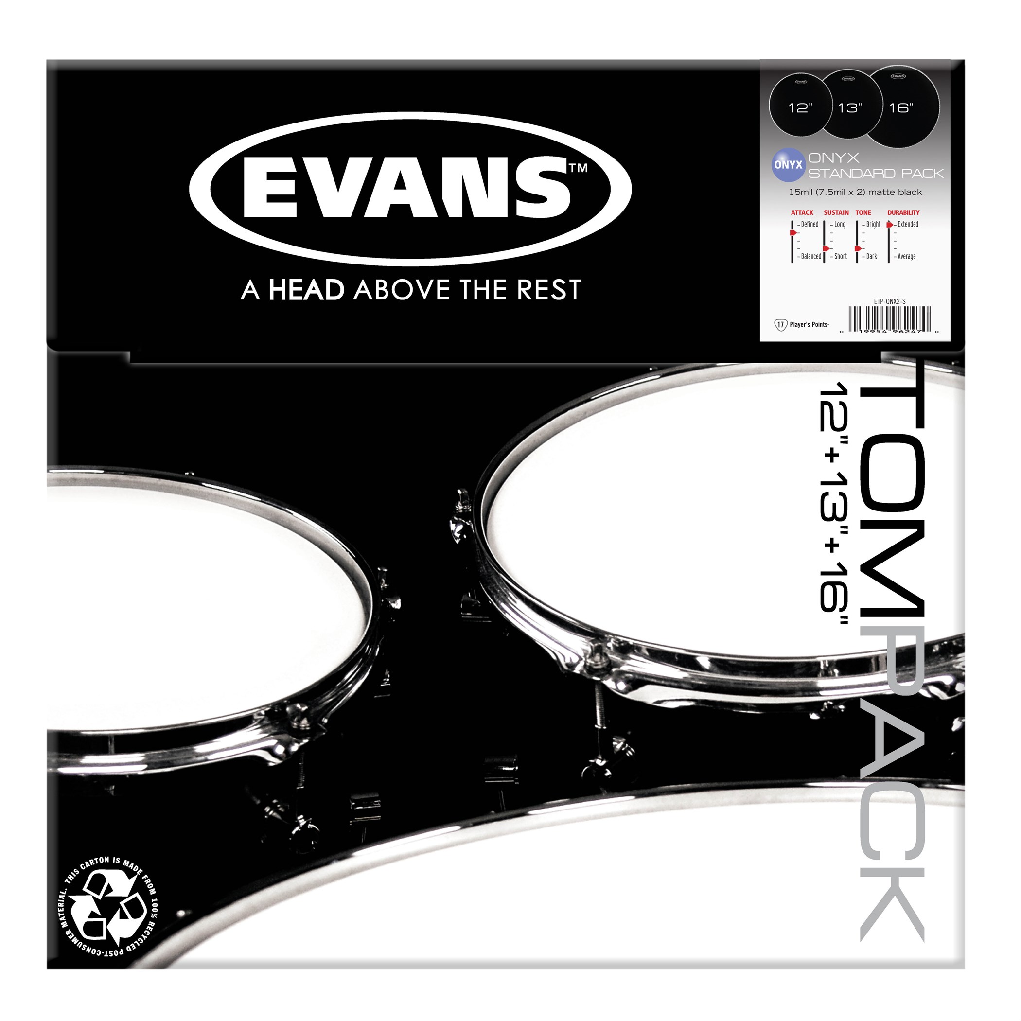 EVANS ETP-ONX2-S DERİ SETİ (12+13+16) TOM KUMLU SİYAH STANDART KİT
