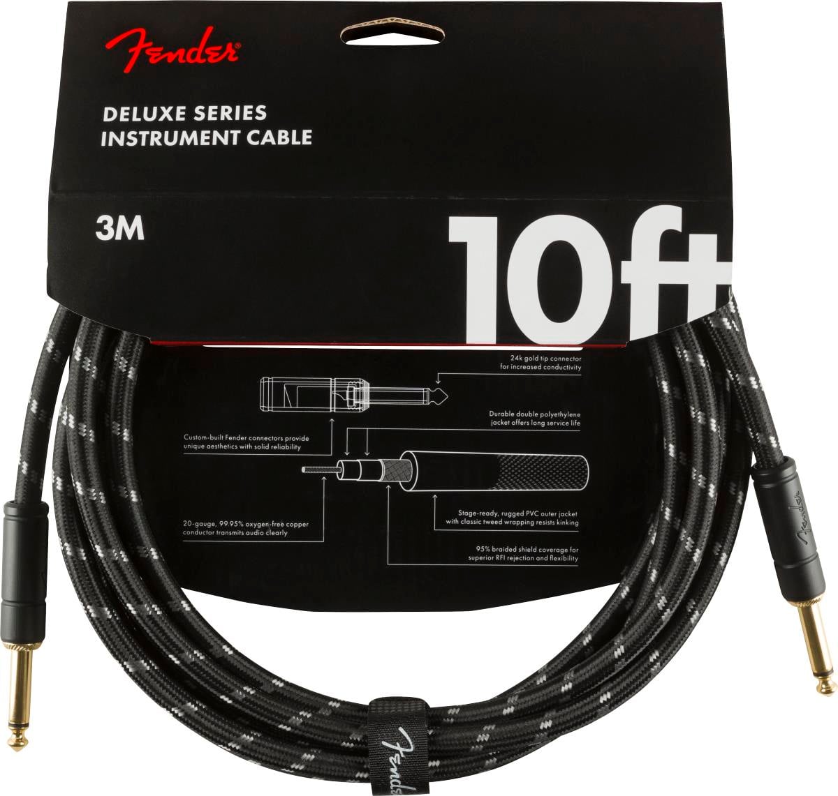 Fender Deluxe Düz/Düz Uçlu 3m Siyah Tweed Enstrüman Kablosu