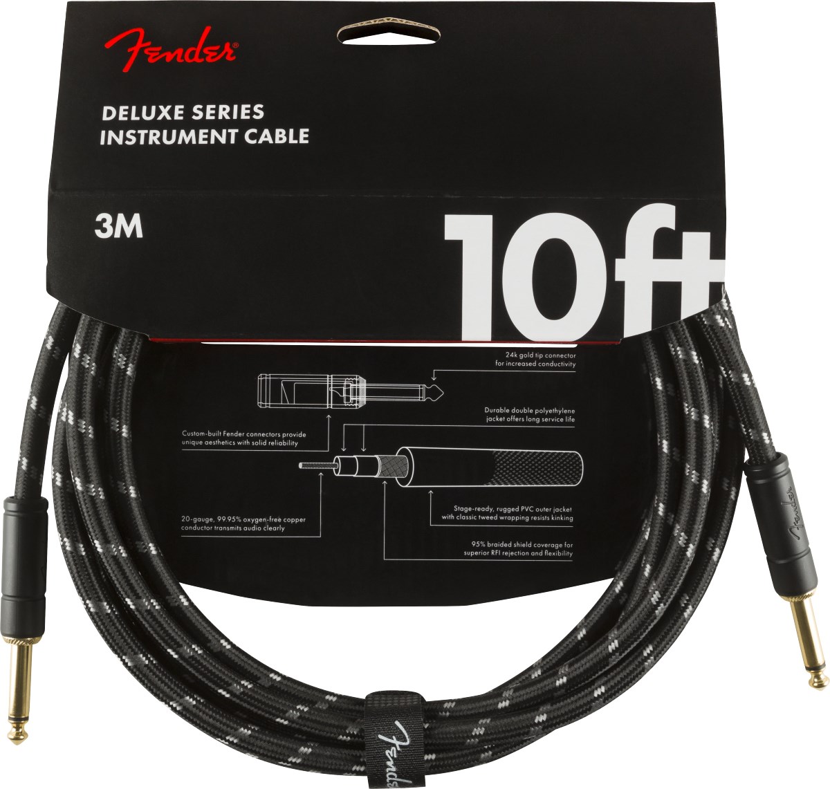 Fender Deluxe Düz/Düz Uçlu 3m Siyah Tweed Enstrüman Kablosu
