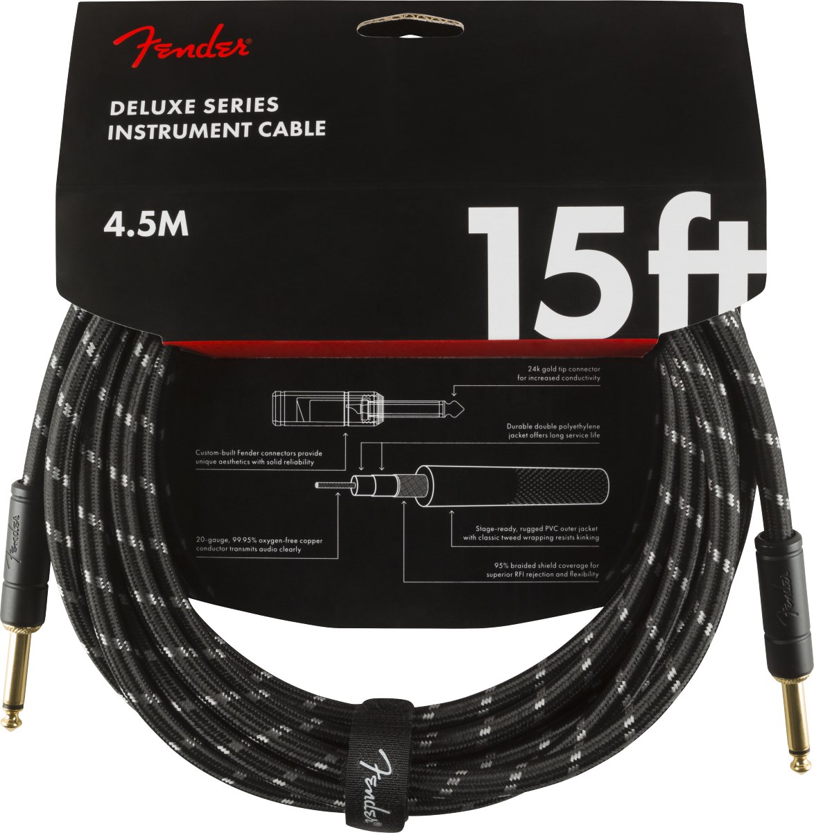 Fender Deluxe Düz/Düz Uçlu 4m Siyah Tweed Enstrüman Kablosu