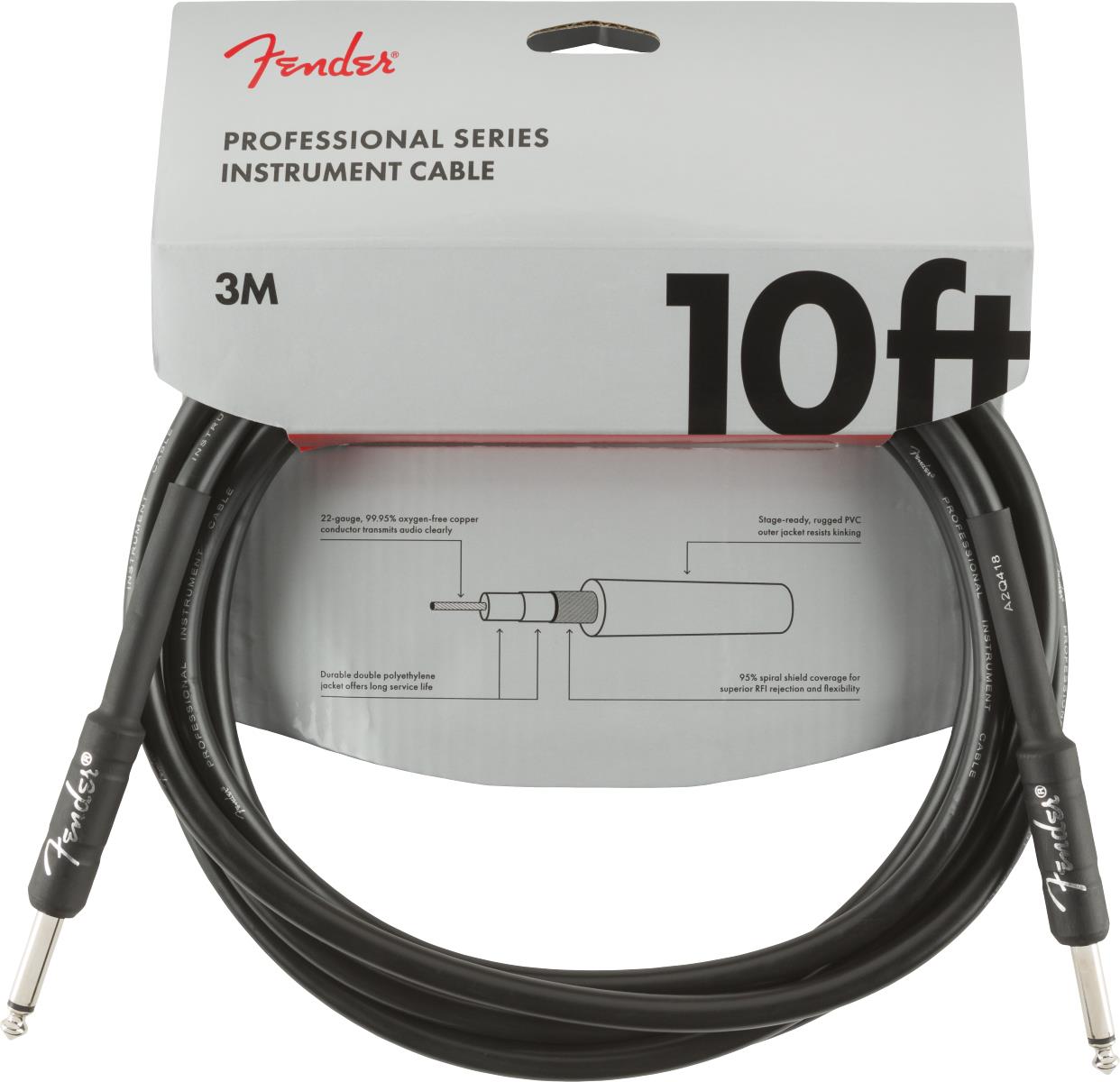 Fender Professional Düz/Düz Uçlu 3m Siyah Enstrüman Kablosu