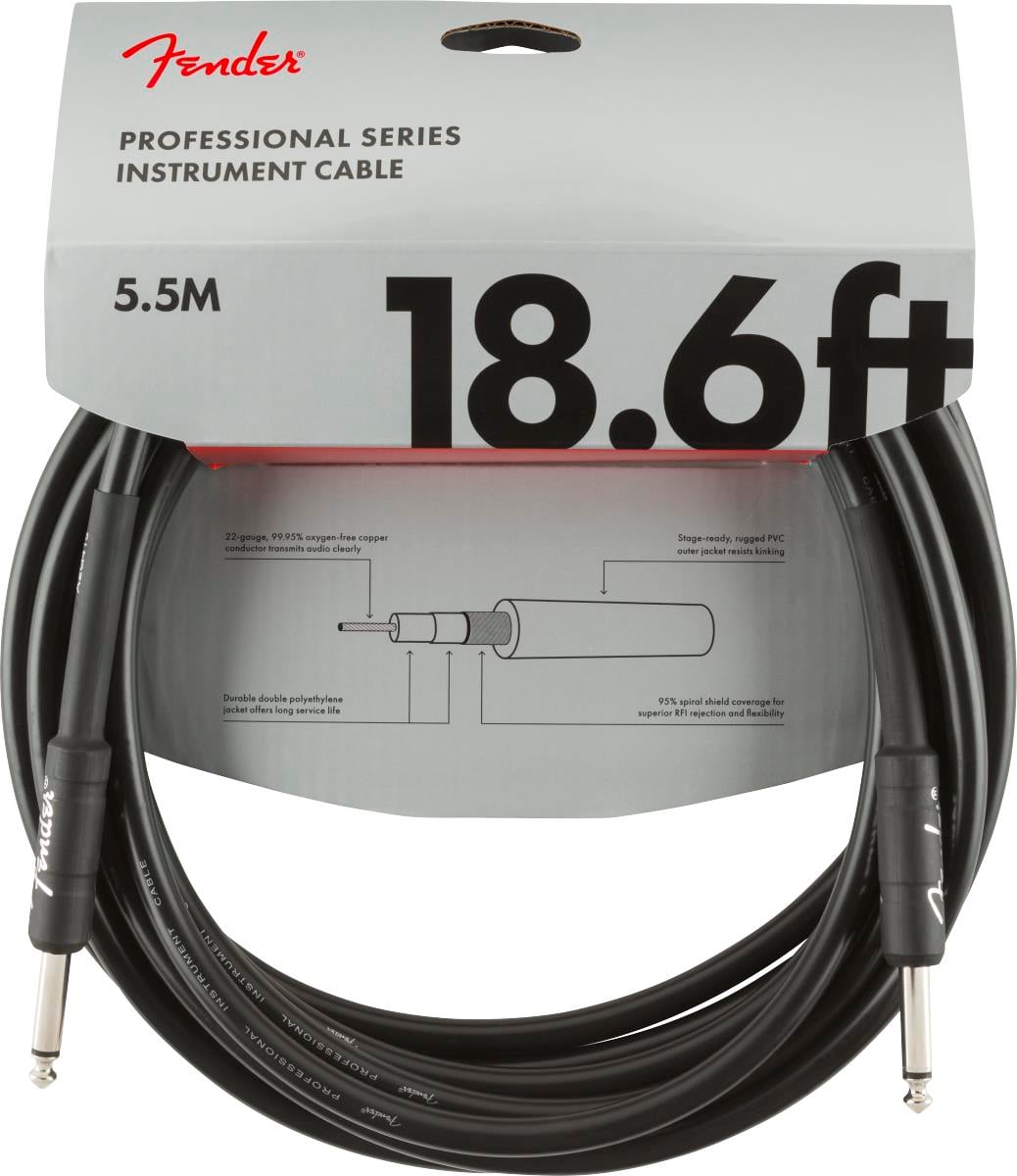 Fender Professional Düz/Düz Uçlu 5m Siyah Enstrüman Kablosu