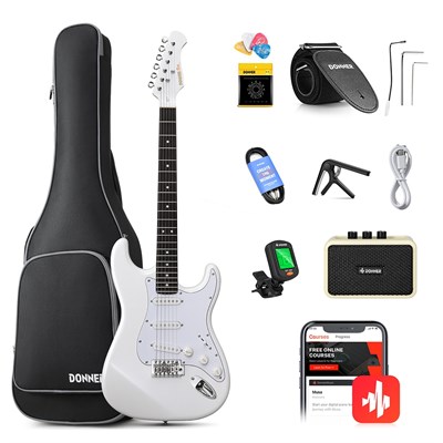 Donner DST Seeker Deluxe Amfili Elektro Gitar Seti (Beyaz)