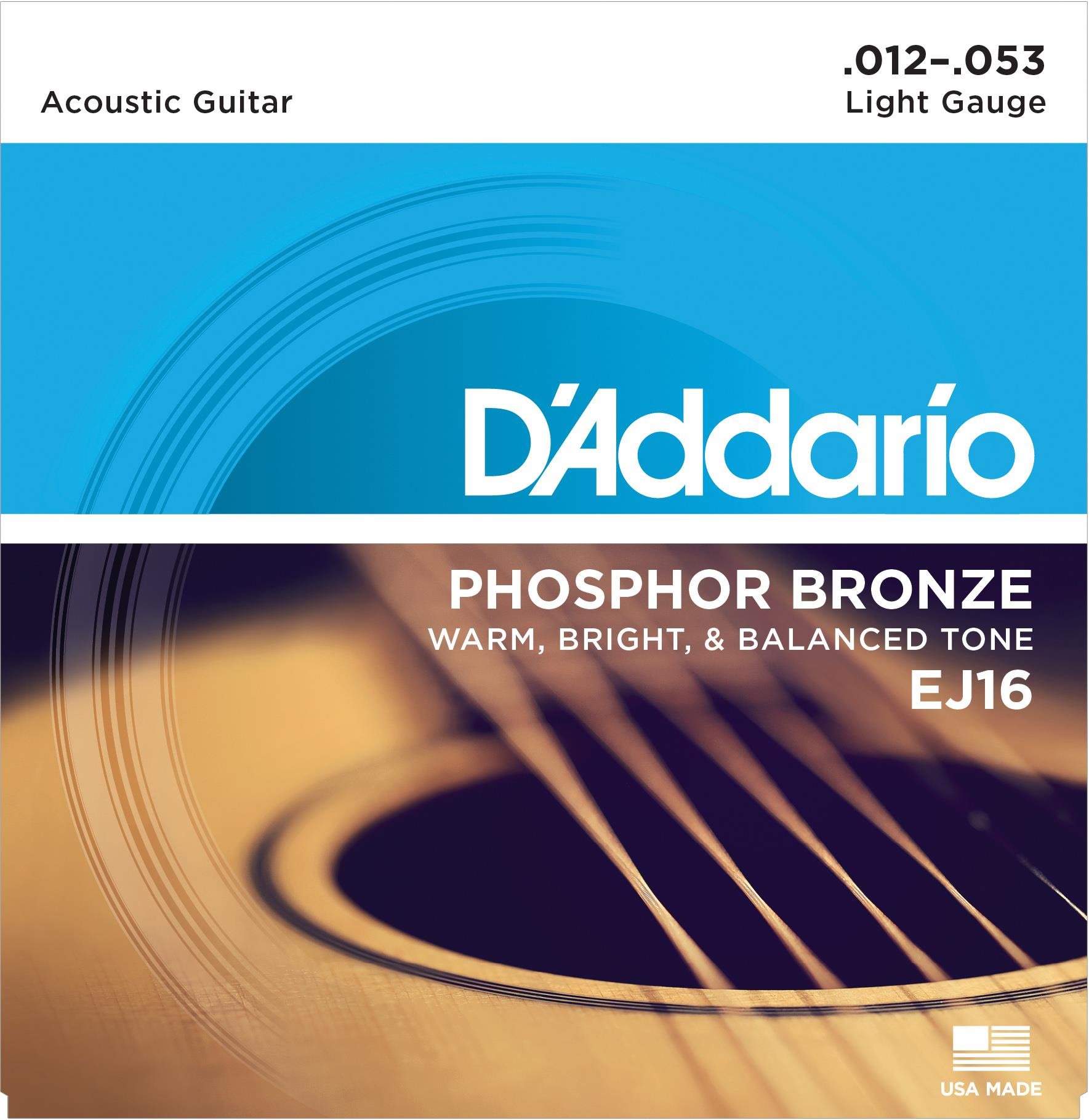 DADDARIO EJ16 AKUSTİK GİTAR TEL SETİ, 12-53, PHOSPHOR BRONZE, LIGHT