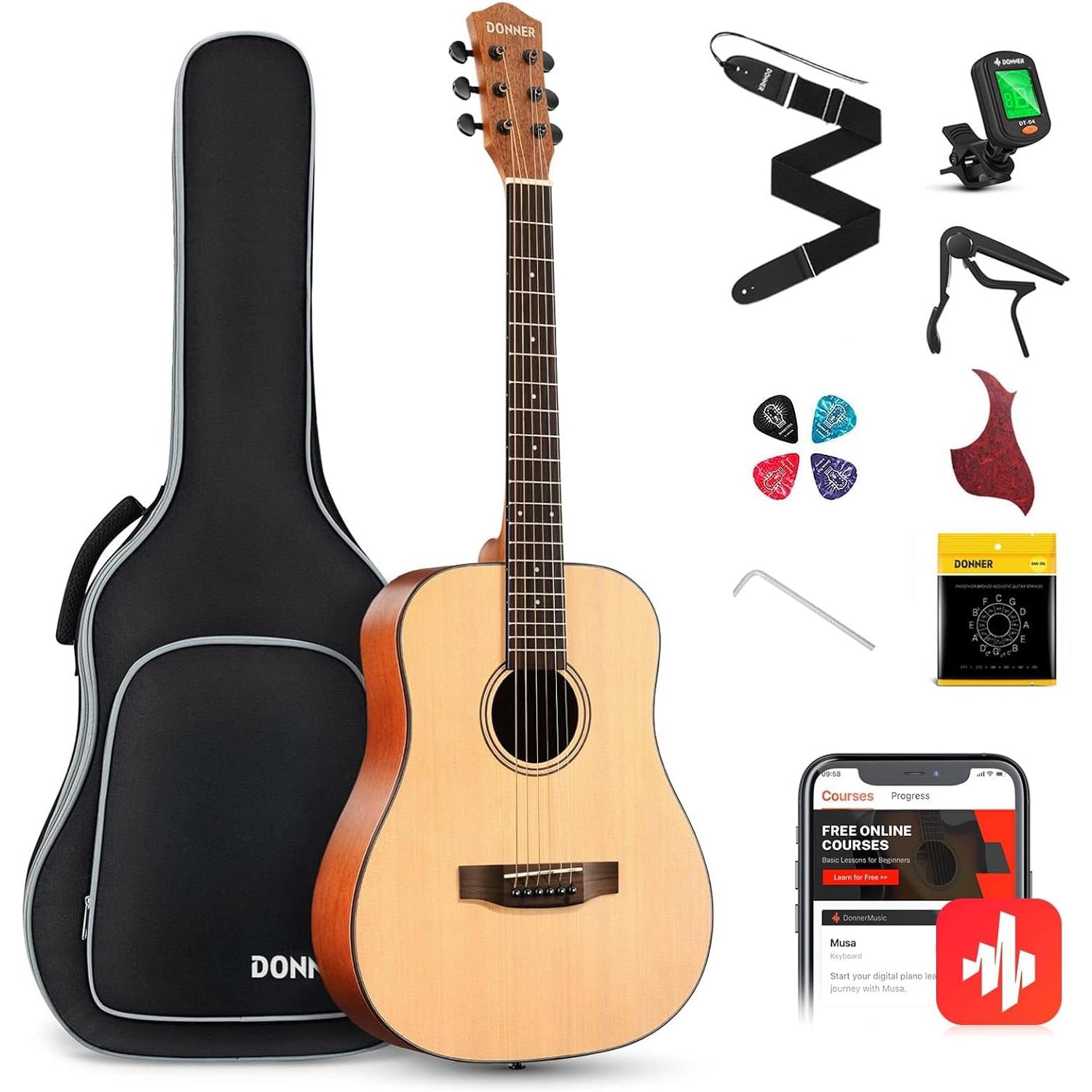 Donner DAT-110D Dreadnought Travel Akustik Gitar Seti (Siyah)