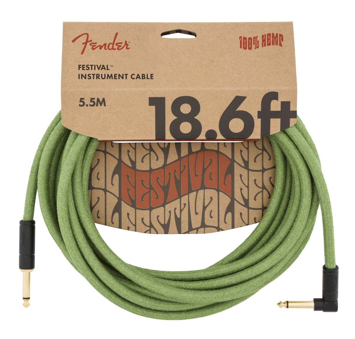 Fender Festival Düz/L Uçlu 5m Pure Hemp Yeşil Enstrüman Kablosu