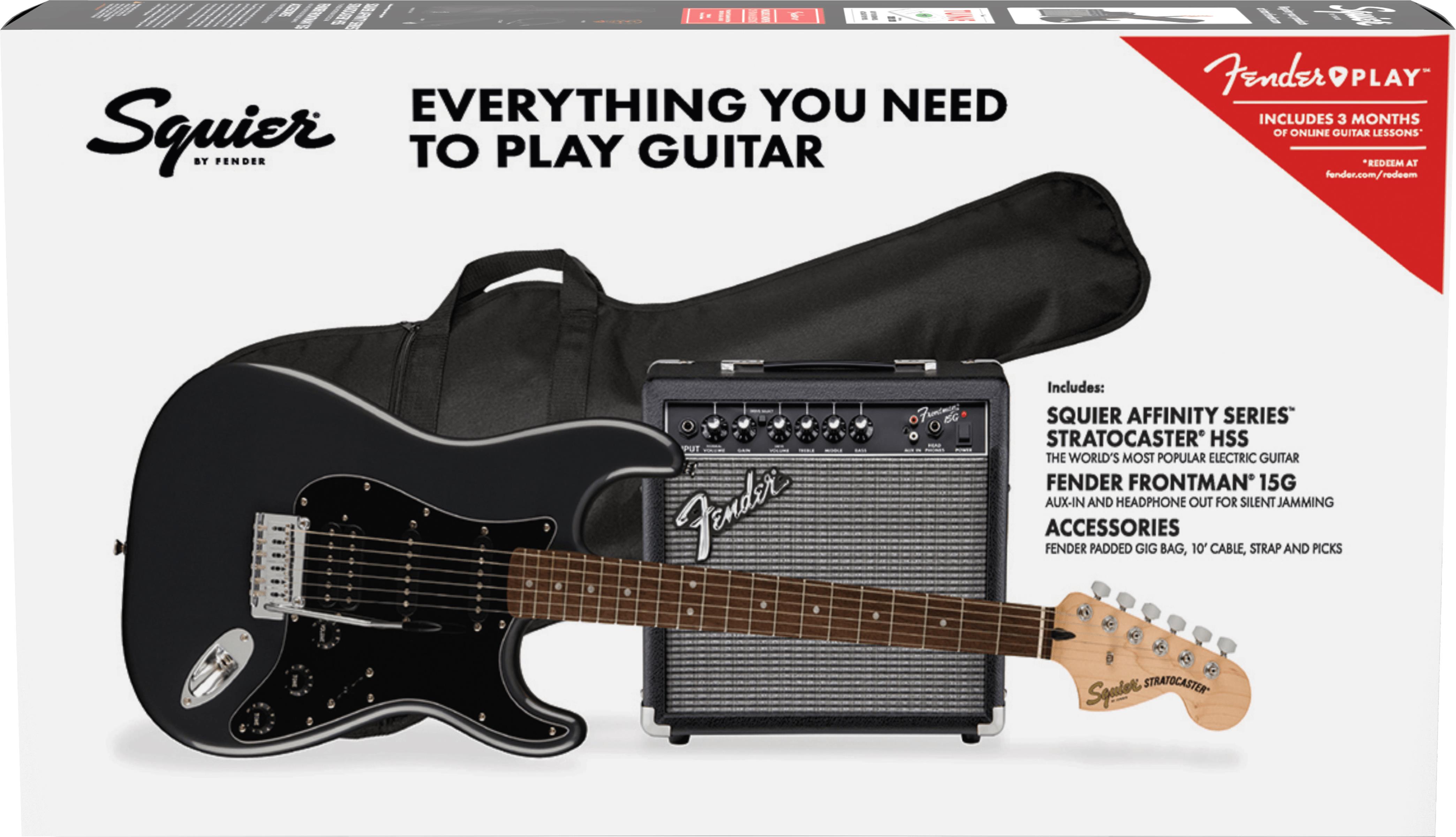 Squier Affinity Stratocaster HSS Laurel Klavye Charcoal Frost Metallic 15G Elektro Gitar Seti