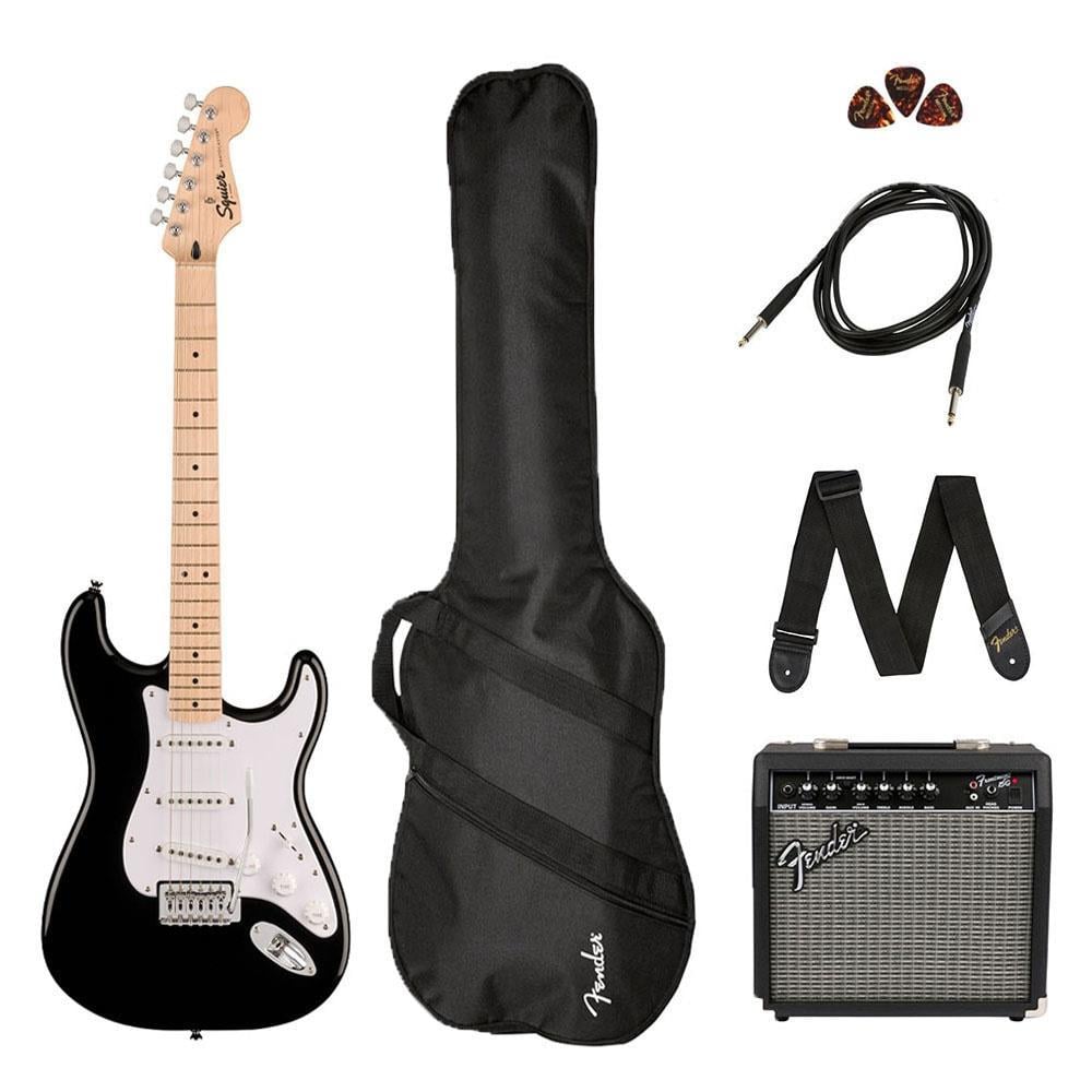 Squier Sonic Stratocaster Black Frontman 10G Elektro Gitar Seti