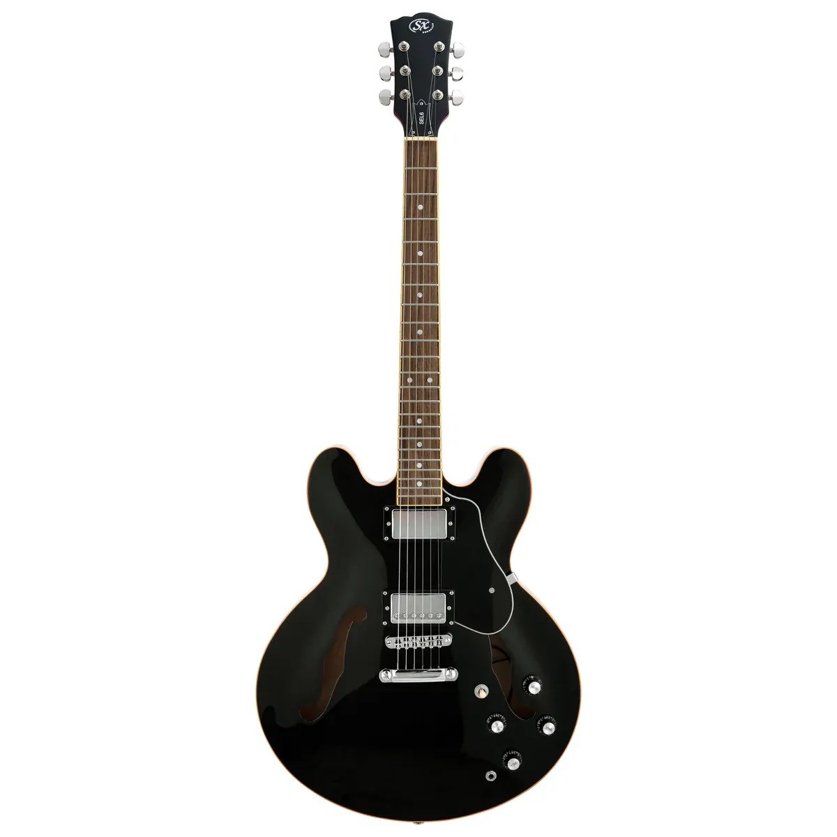 SX SEL6BK Semi Hollow 335 Style Elektro Gitar (Black)