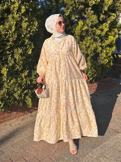 Sarı Mini Çiçekli Elbise 