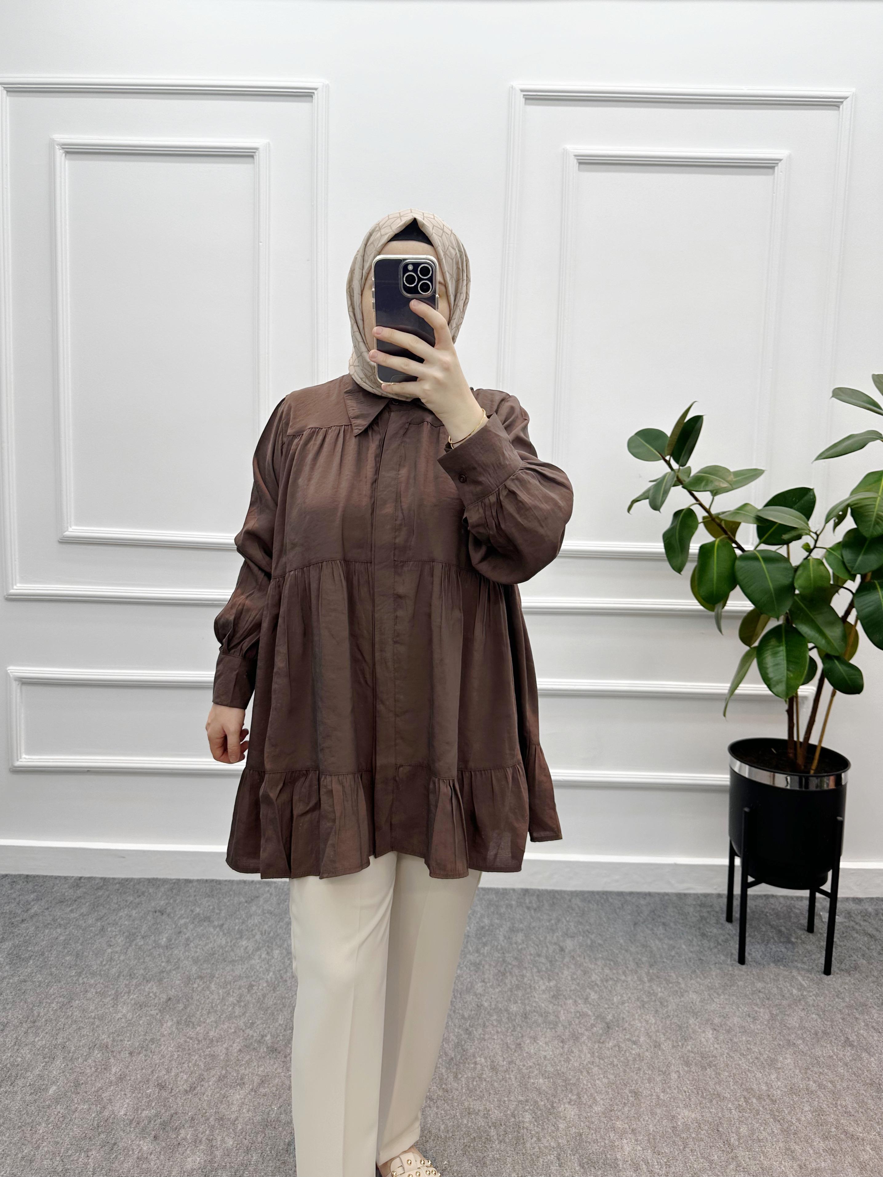 Fırfır Detaylı Tunik Kahve