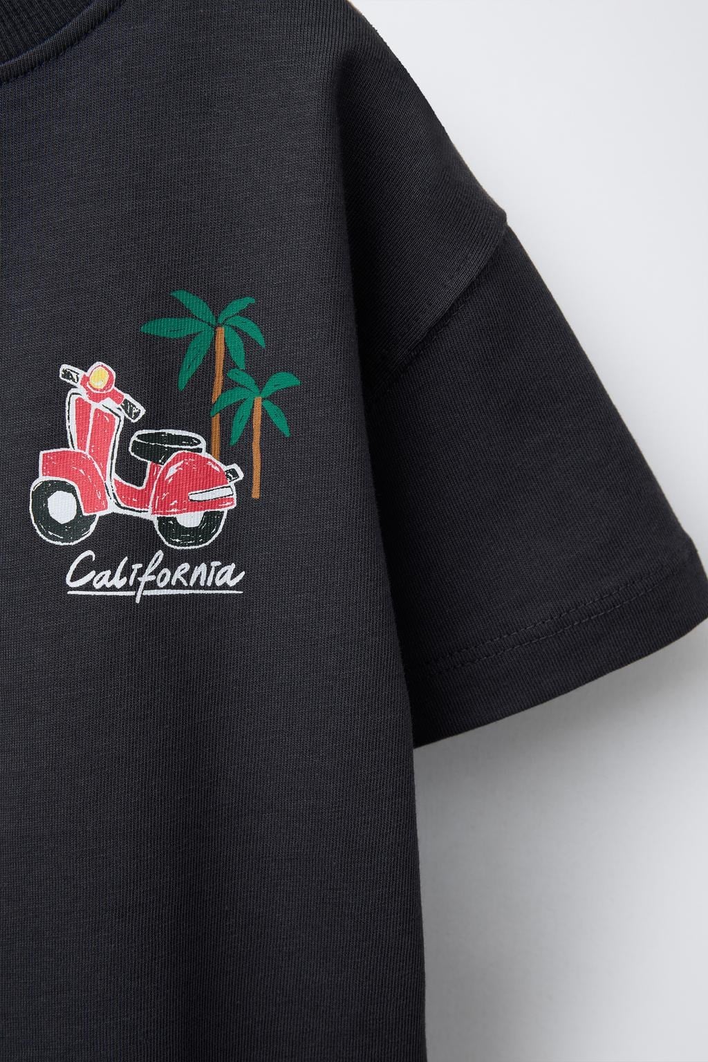 Erkek Çocuk Pamuklu Siyah California Baskılı T-Shirt ve Çizgili Şort Takım