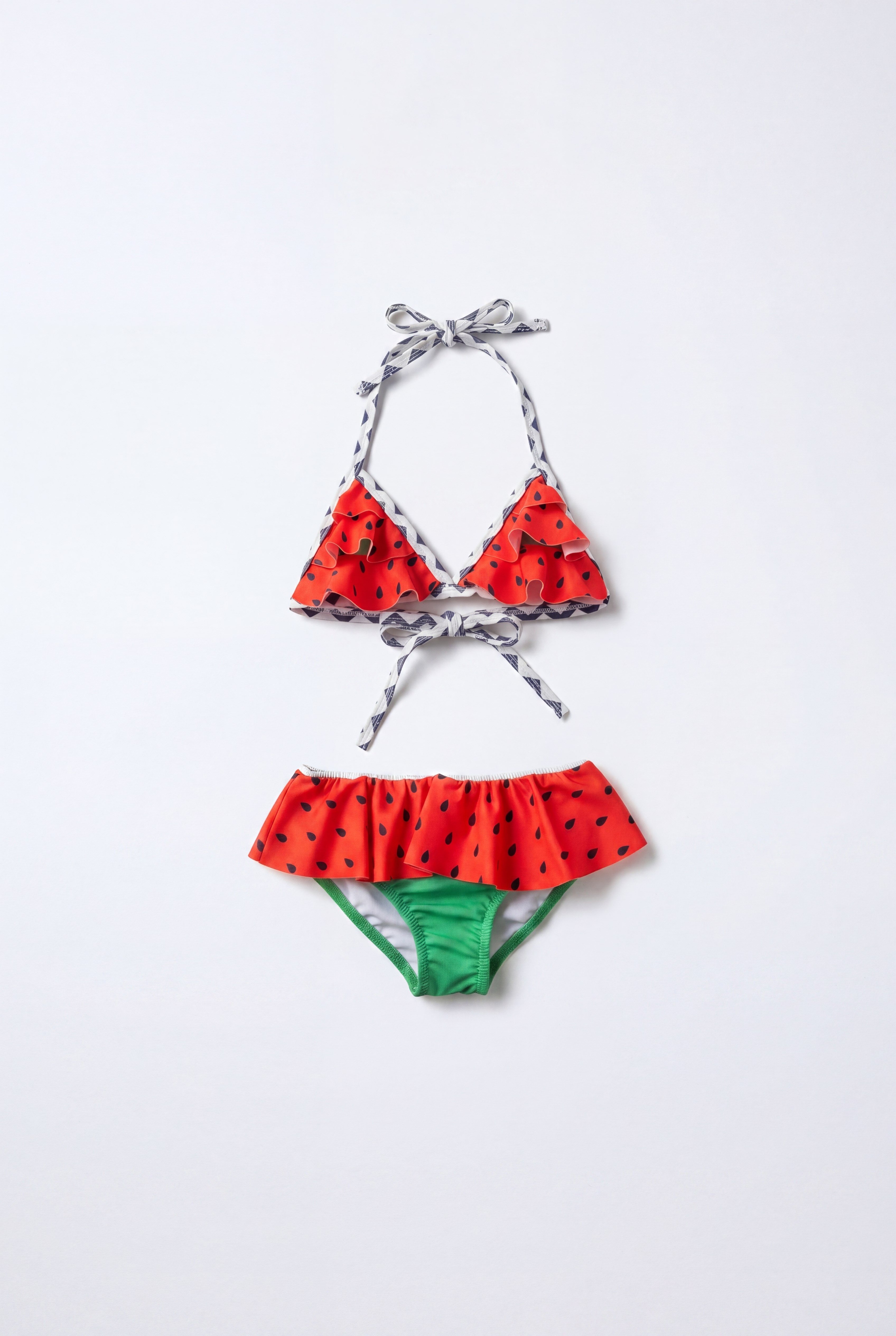 Kız Çocuk Pamuklu Karpuz Desenli Bikini Takımı