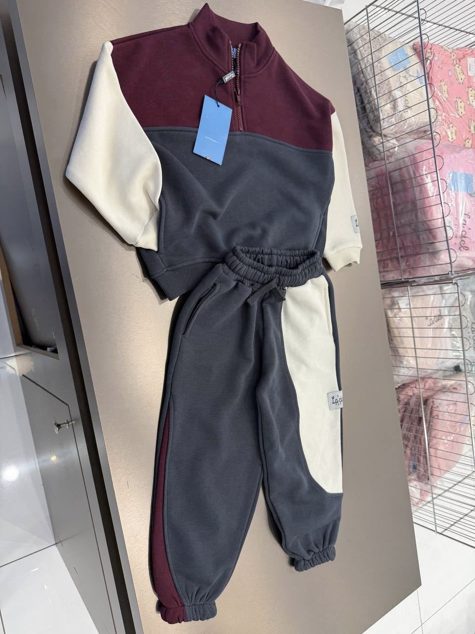Çocuk Pamuklu Fermuarlı Renk Bloklu Sweatshirt ve Eşofman Altı Takımı