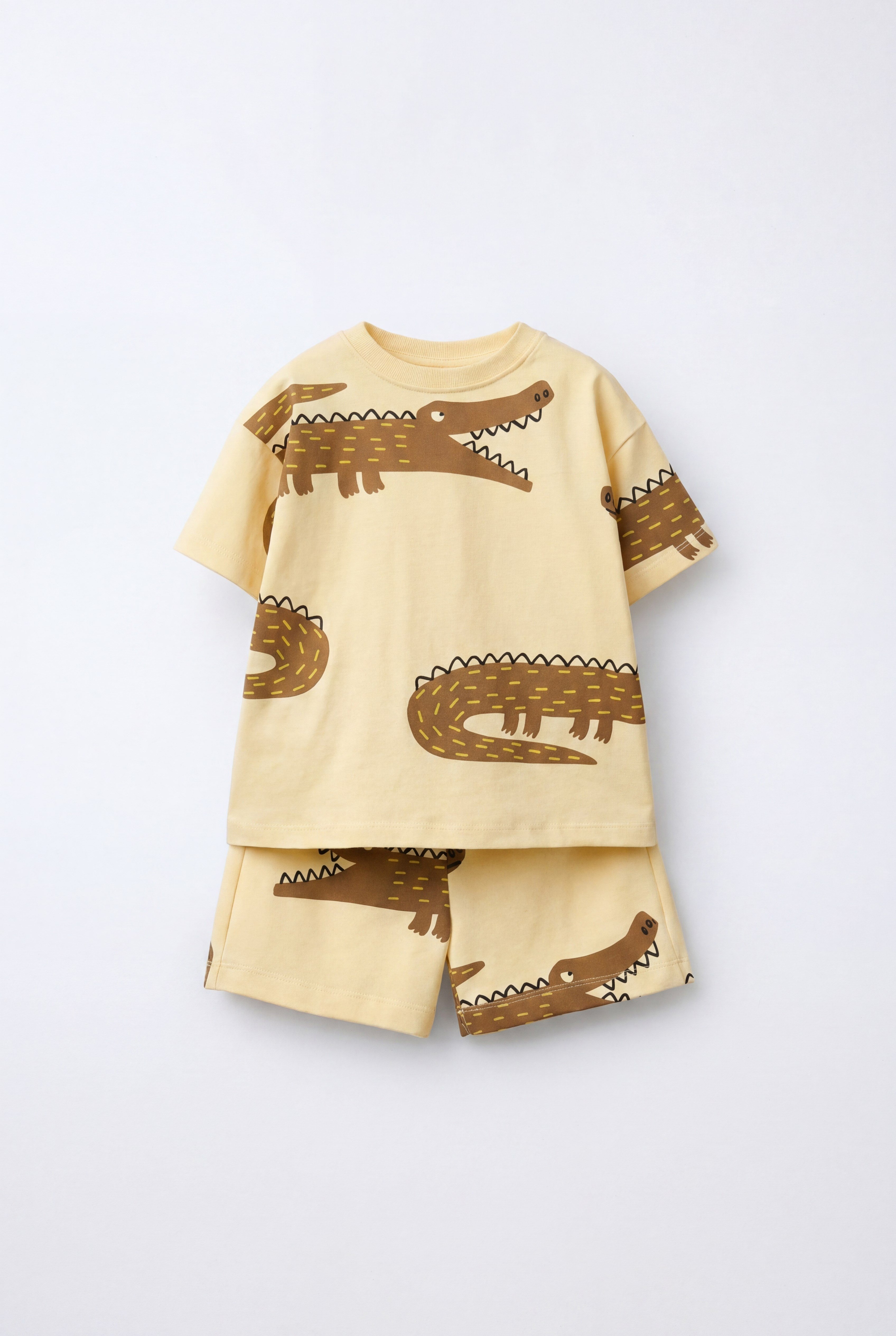 Erkek Çocuk Pamuklu Timsah Desenli T-Shirt Şort Takım