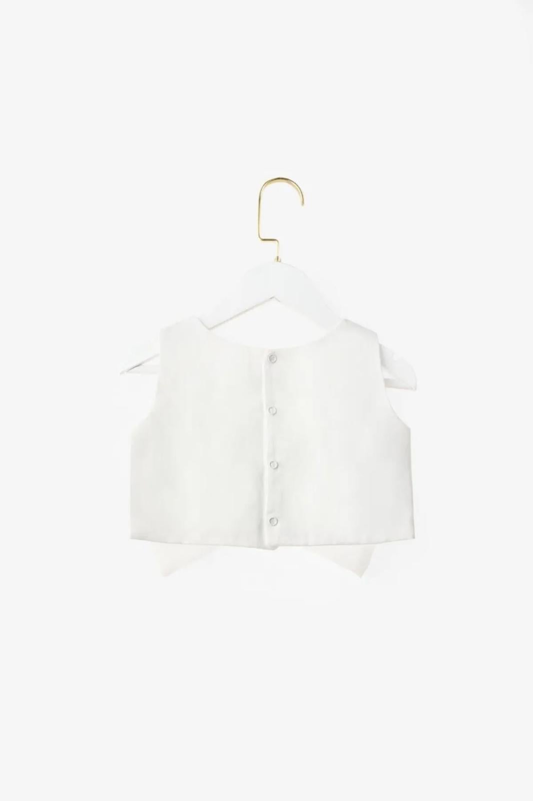 Kız Çocuk Pamuklu Beyaz Kurdele Detaylı Crop T-shirt