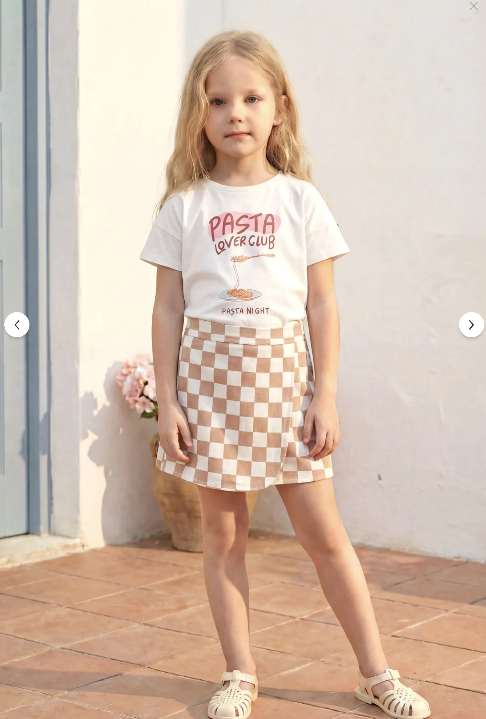 Kız Çocuk Pamuklu Pasta Baskılı T-shirt Kareli Etek Takım