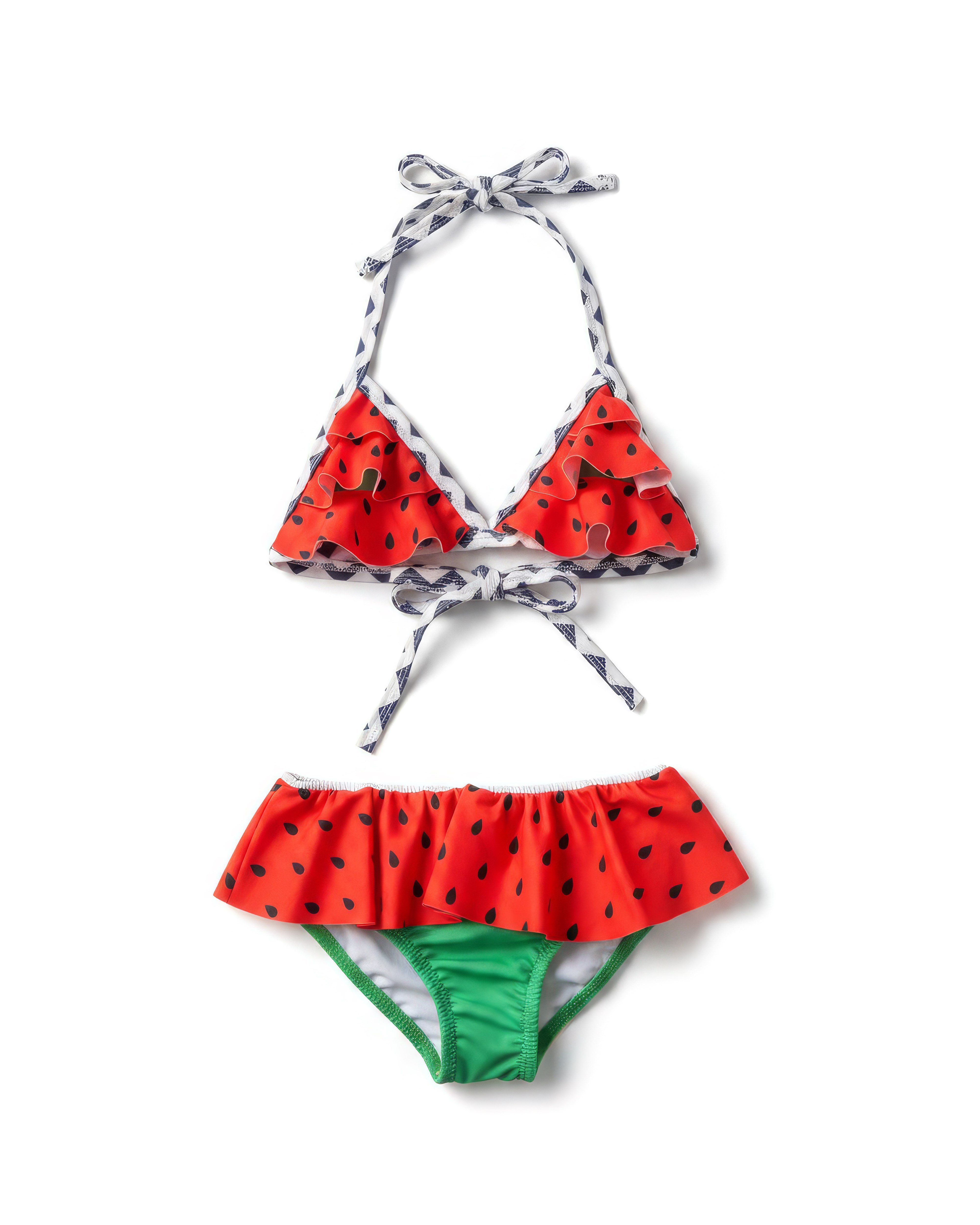 Kız Çocuk Pamuklu Karpuz Desenli Bikini Takımı
