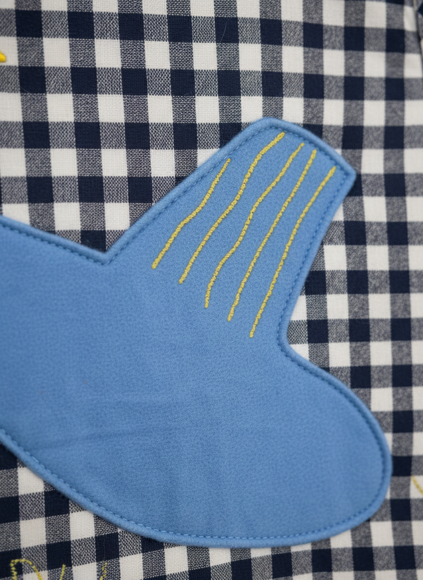 Unisex Çocuk Pamuklu Lacivert Ekose Kuş Aplikeli Yelek – Yumuşak Dolgulu