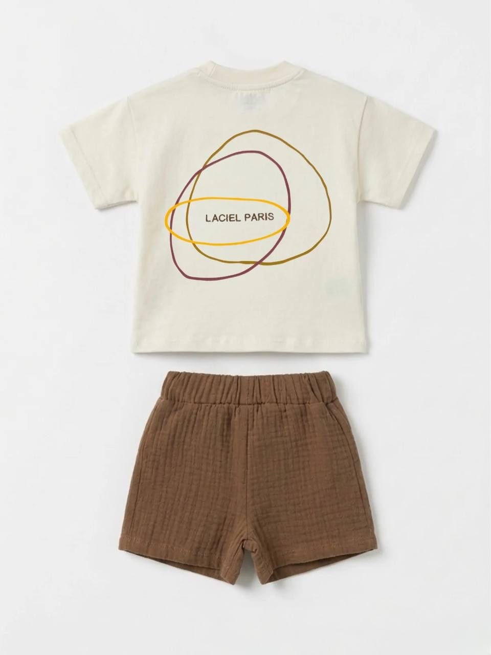 Unisex Bebek Pamuklu Ekru Logo Baskılı Tişört Şort Takım