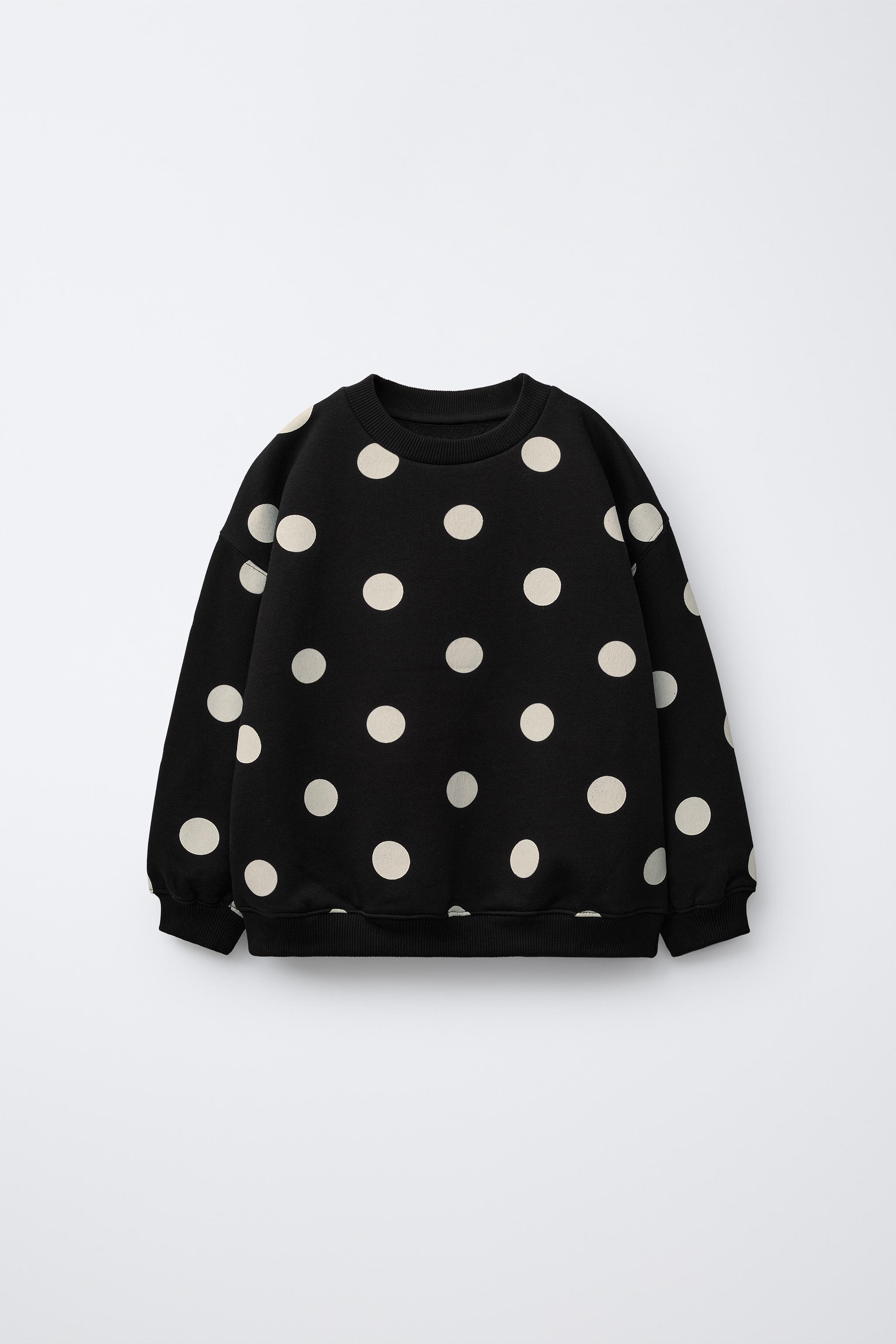 Kız Çocuk Pamuklu Siyah Puantiye Desenli Sweatshirt Tayt Alt-Üst Takım