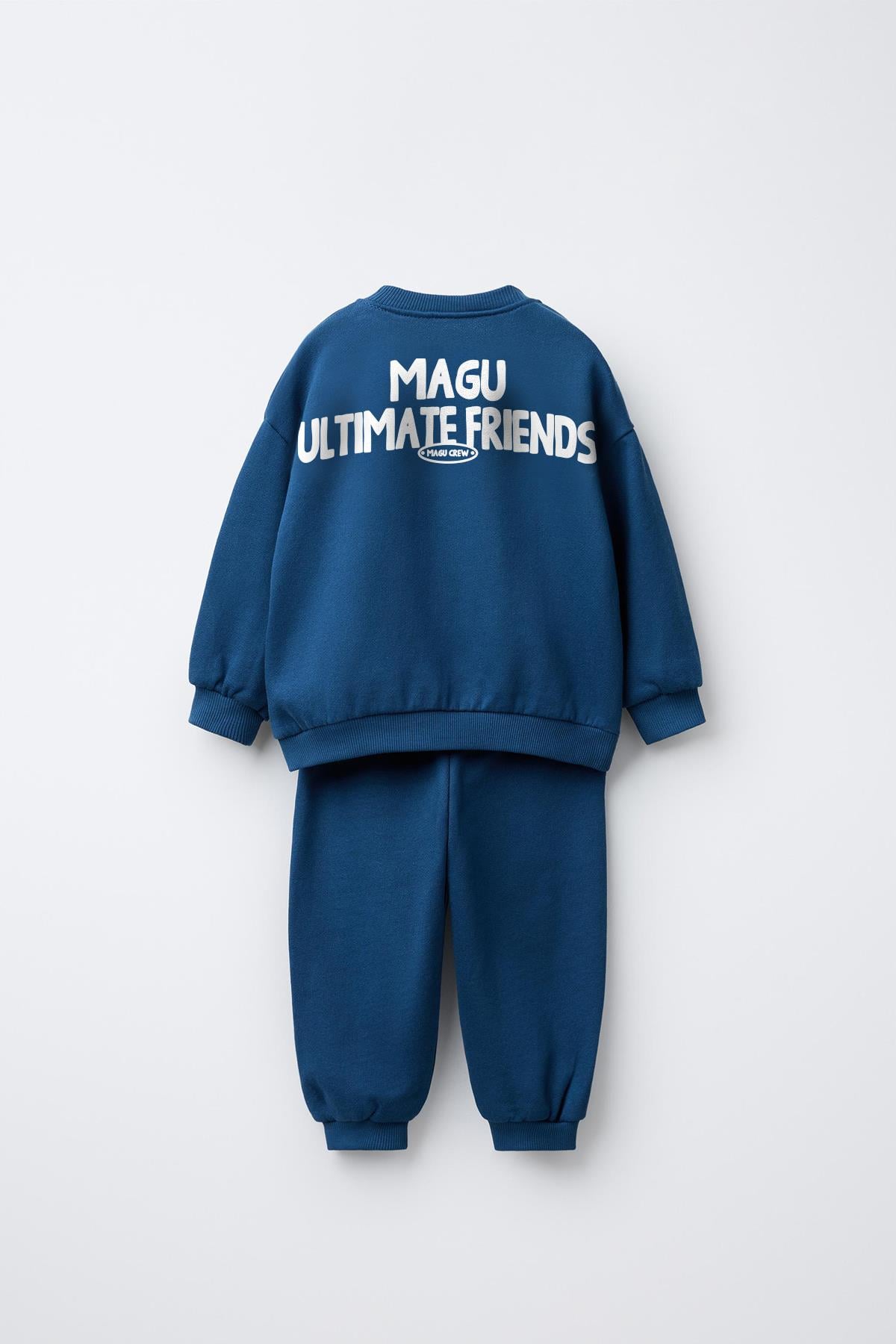 Erkek Çocuk Pamuklu Lacivert Magu and Friends Baskılı Sweatshirt Eşofman Takımı