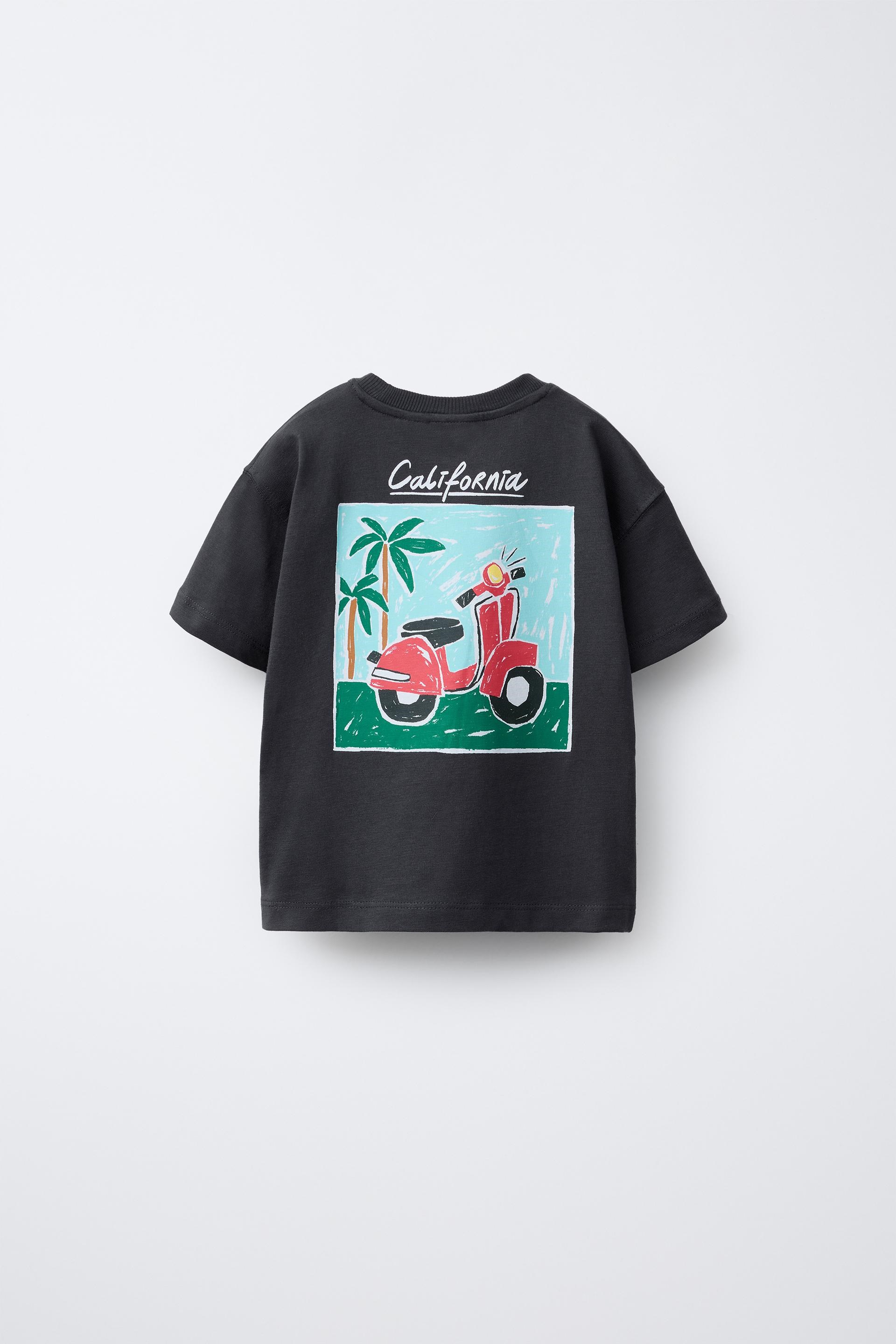 Erkek Çocuk Pamuklu Siyah California Baskılı T-Shirt ve Çizgili Şort Takım