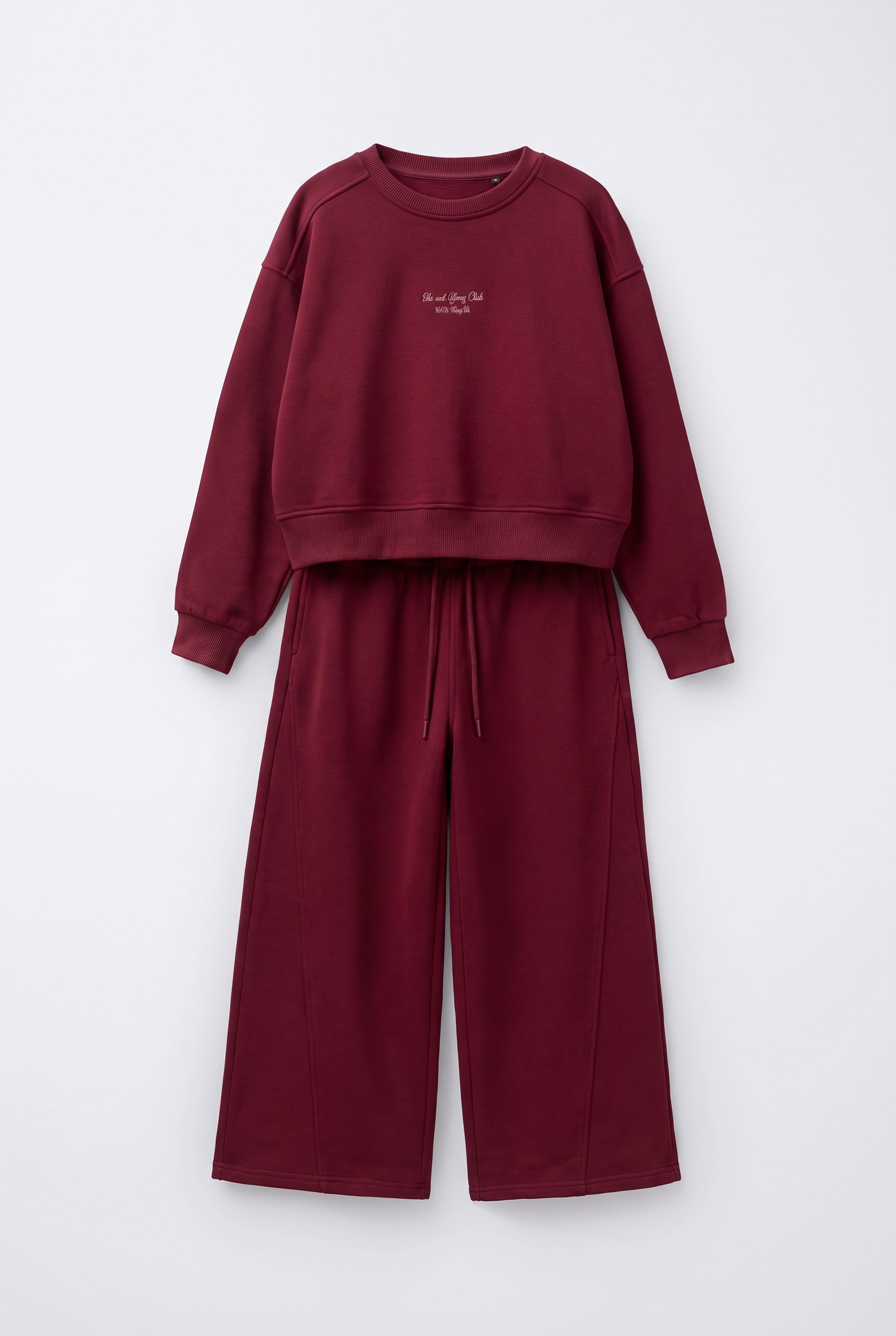 Kız Çocuk Pamuklu Bordo Sweatshirt ve Bol Paça Pantolon Takımı