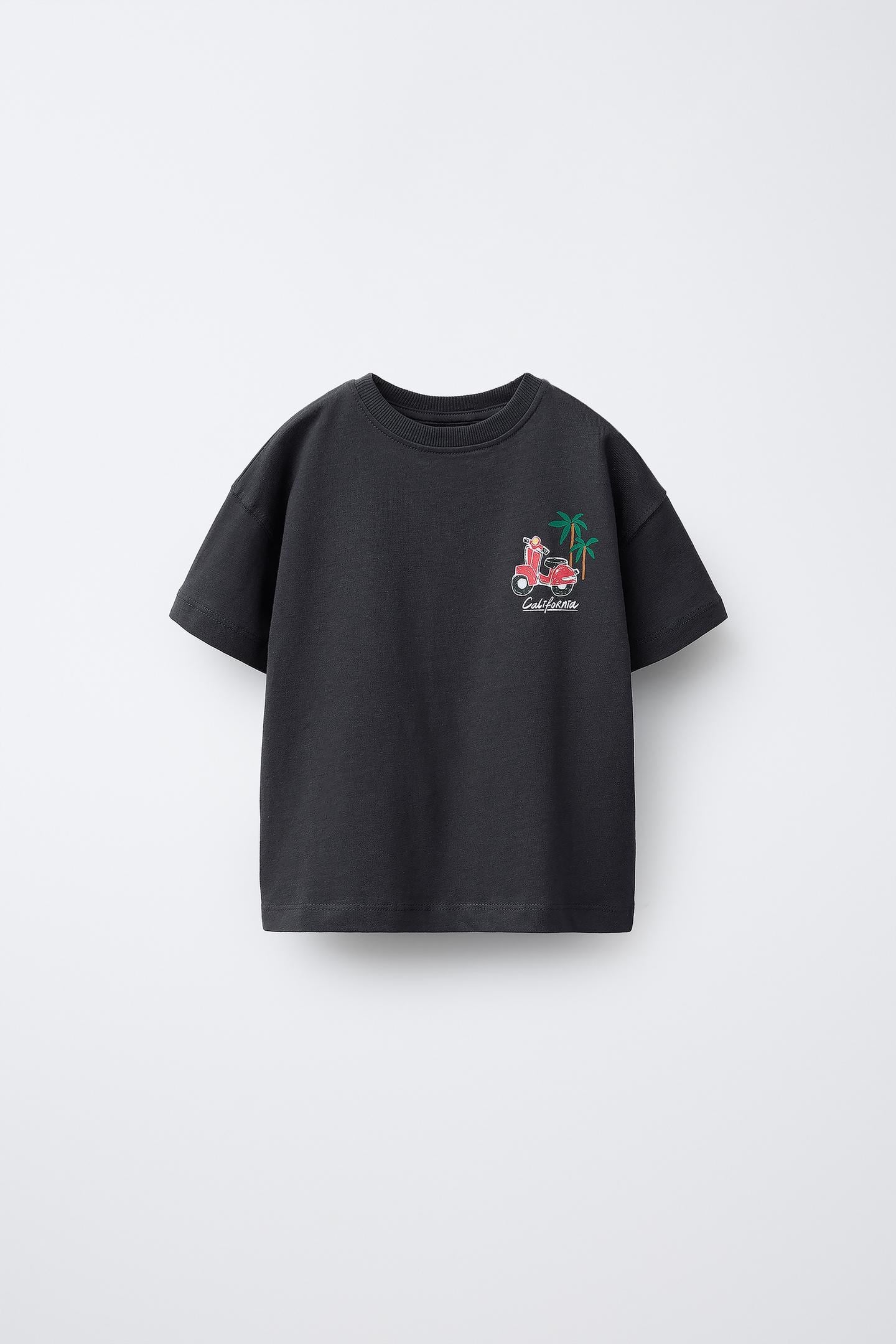Erkek Çocuk Pamuklu Siyah California Baskılı T-Shirt ve Çizgili Şort Takım