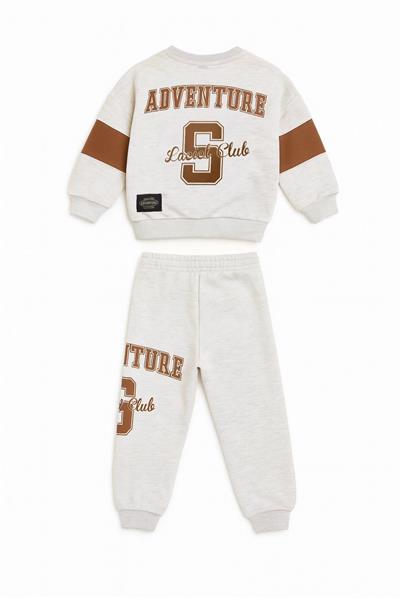 Erkek Çocuk Pamuklu Gri Melanj Adventure Baskılı Eşofman Alt-Üst Takım