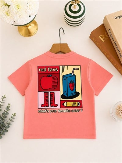 Unisex Çocuk Pamuklu Elma Baskılı T-shirt