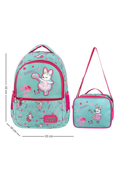 Erkek Çocuk Mavi Yeşil Müzik Temalı Dinozor Okul Çantası ve Beslenme Çantası Seti - Waddell Boys