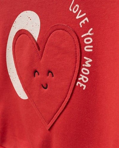 Çocuk Pamuklu Kalp Detaylı Kırmızı Sweatshirt ve Kalp Desenli Eşofman Takımı
