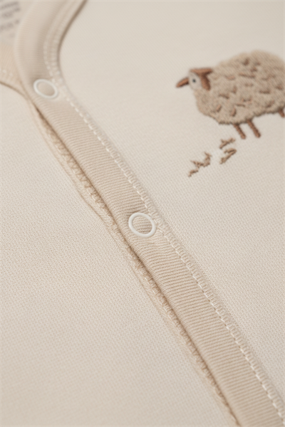 Unisex Bebek Pamuklu Bej Koyun Desenli 2li Tulum Seti - Magu Organik Koleksiyon